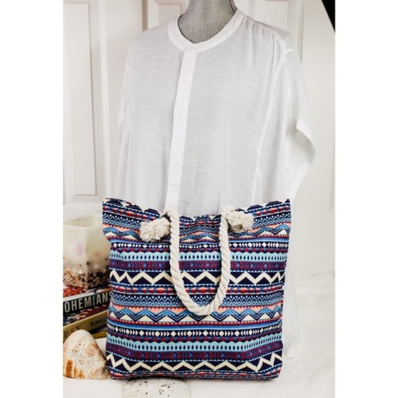 SOLD ☆New Tribal Print Canvas Beach To te Bag - Picture 2 of 5